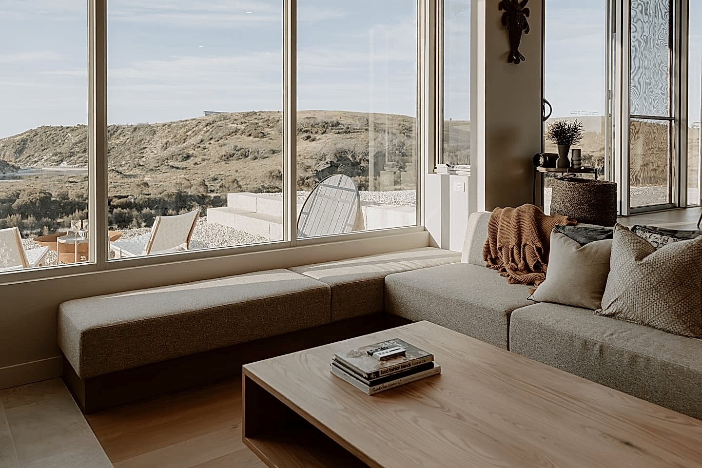 Bespoke sunken sofa in Kangaroo Island holiday home